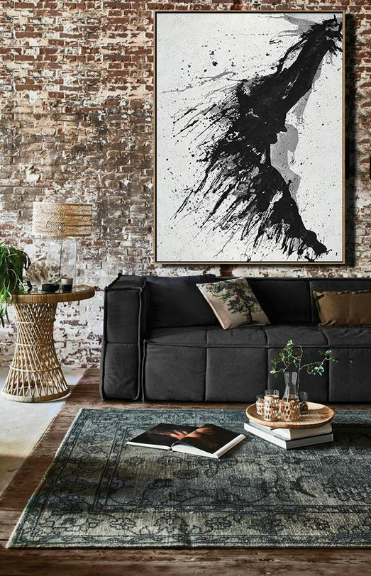 Handmade Large Contemporary Art,Hand-Painted Black,Hand Painted Aclylic Painting On Canvas